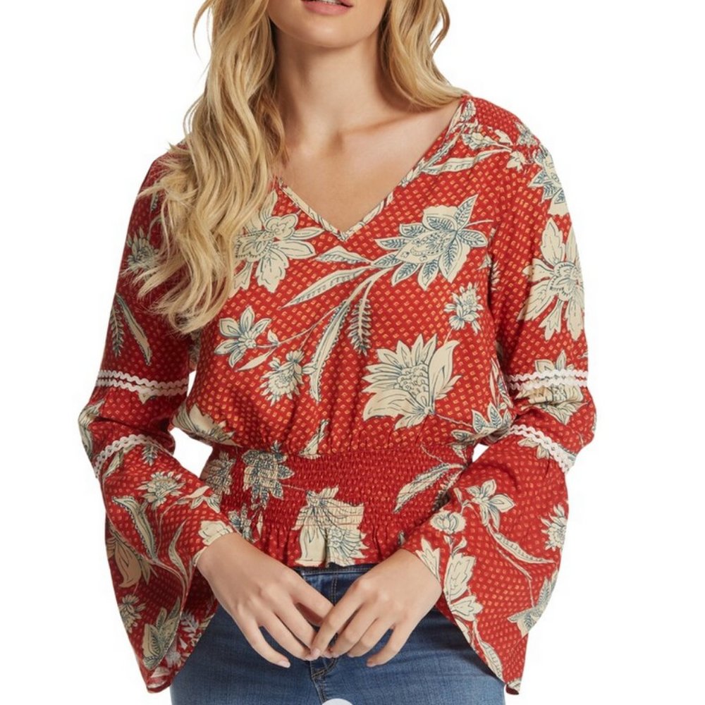 Jessica Simpson Scarletti Smocked Waist Top Sz. Large